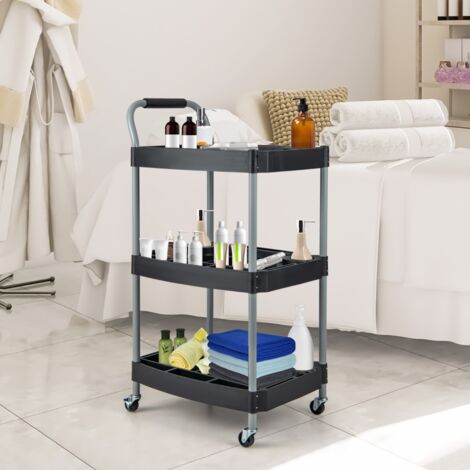 Chariot Servante Atelier 3 Niveaux Roues Universelles Outils Roulant Séparateur 45Kg Noir CW91293