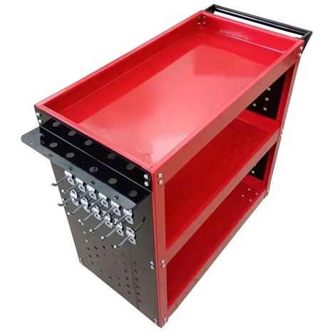 Equipement Express Sicoba – Chariot servante d'atelier roulante 3 étages – 12 crochets – 4 roues pivotantes – Capacité de charge 100 kg – Dimensions 74 x 37 x 78 cm
