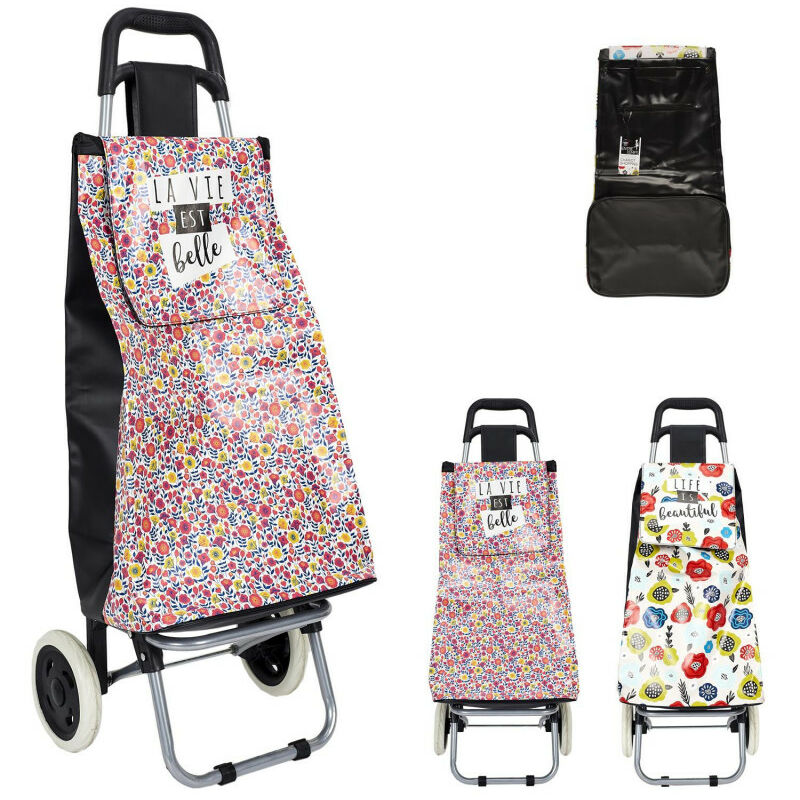 Chariot de courses à 2 roues en pvc - Couleur aléatoire - h 92cm - Livraison gratuite