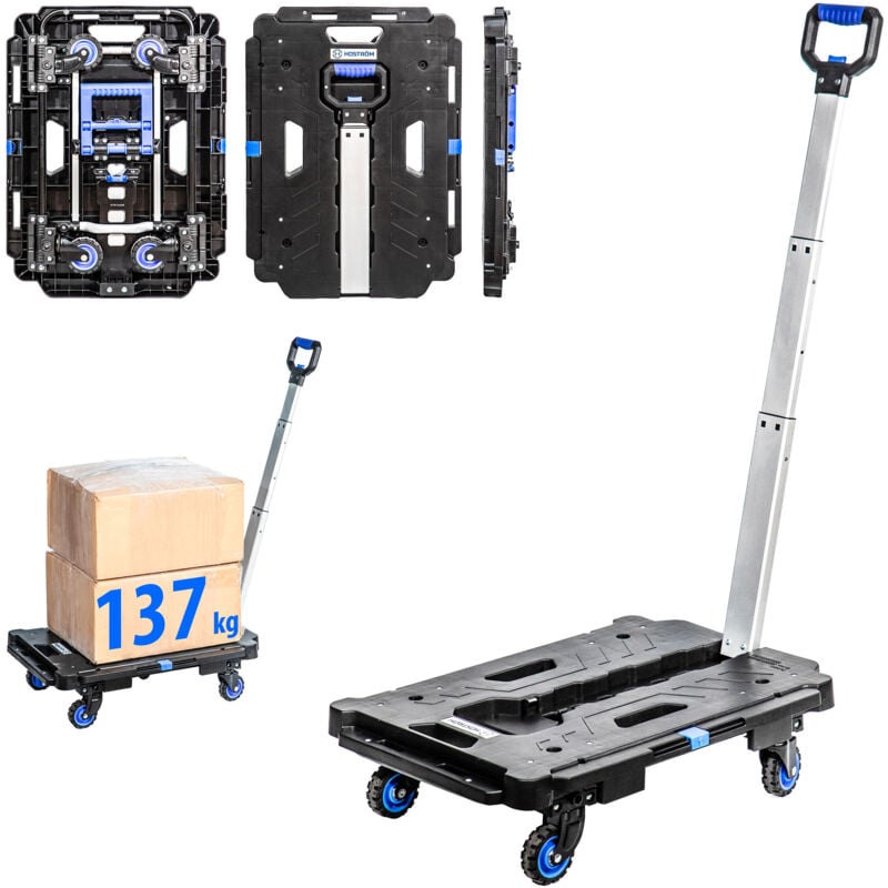 Hoström - Chariot à roulettes, Chariot de rangement pliable, Demenagement, Transport matériau, Poignée télescopique, Charge max. 137kg, Garantie 5
