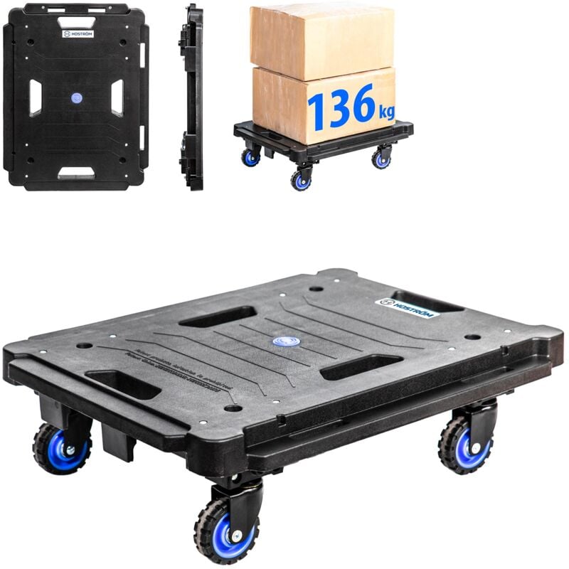Plateau roulant pliant, Chariot à roulettes, Demenagement, Deplace meuble, 4 roues pivotantes 360°, Charge Max. 136kg, Garantie 5 ans, Hostrom