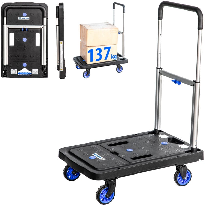 Chariot à roulettes, Chariot de rangement pliable, Demenagement, Transport matériau, Poignée télescopique, Charge max. 137kg, Garantie 5 ans, Hostrom