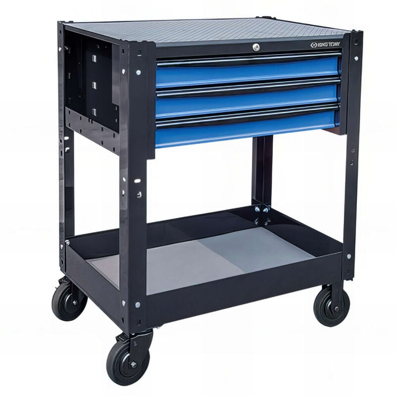 King Tony - Chariot sur roulettes 2 étagères + 3 tiroirs - Bleu - 765 x 490 x 925 mm