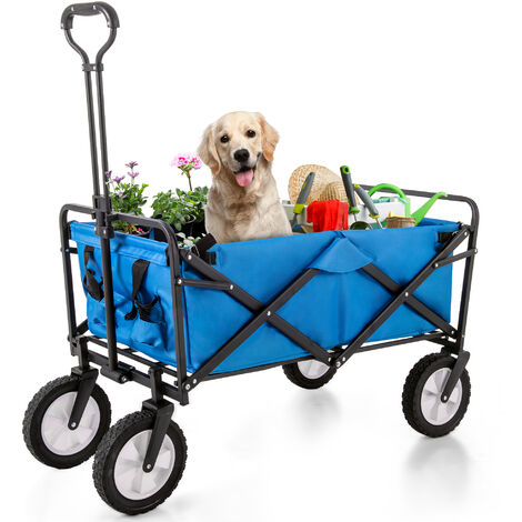 Chariot tout-terrain extérieur pliable break, chariot pliable chariot de jardin, porte-gobelet en filet, poignée réglable, sac en tissu, rotation avant à 360 °, bleu, ,KINSI