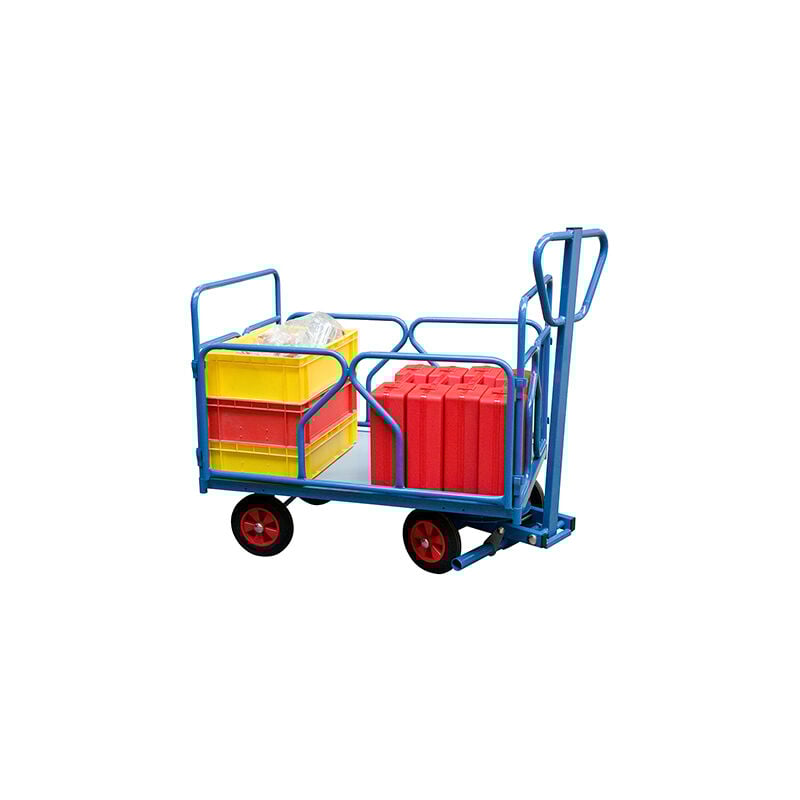 Matisère - Chariot train avant pivotant 500kg - 2 dossiers 2 ridelles tubes - Roues pneumatiques 260mm - 800007112