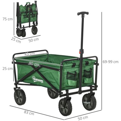 Chariot transport pliable roulettes charge 40kg poignée ajustable, 83x50x99cm vert foncé