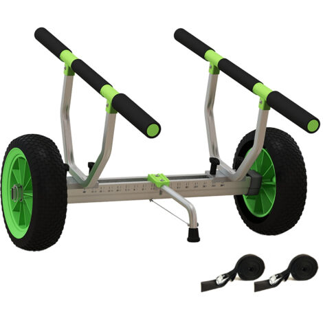 Chariot transport stand-up canoë largeur réglable grandes roues cadre aluminium noir vert