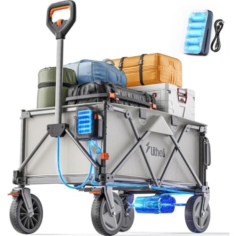 Chariot utilitaire électrique avec roues tout-terrain de 8 pouces, chariot pliable à traction entièrement électrique pour le camping, le jardinage, les courses Litheli