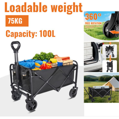 Chariot Utilitaire Pliable Multifonction Roues Camping Plein Air
