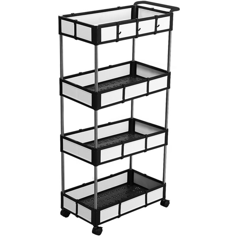 Decdeal - Chariot utilitaire roulant multifonctionnel à 4 couches avec paniers détachables, chariot de rangement à 4 crochets avec poignée, roulettes