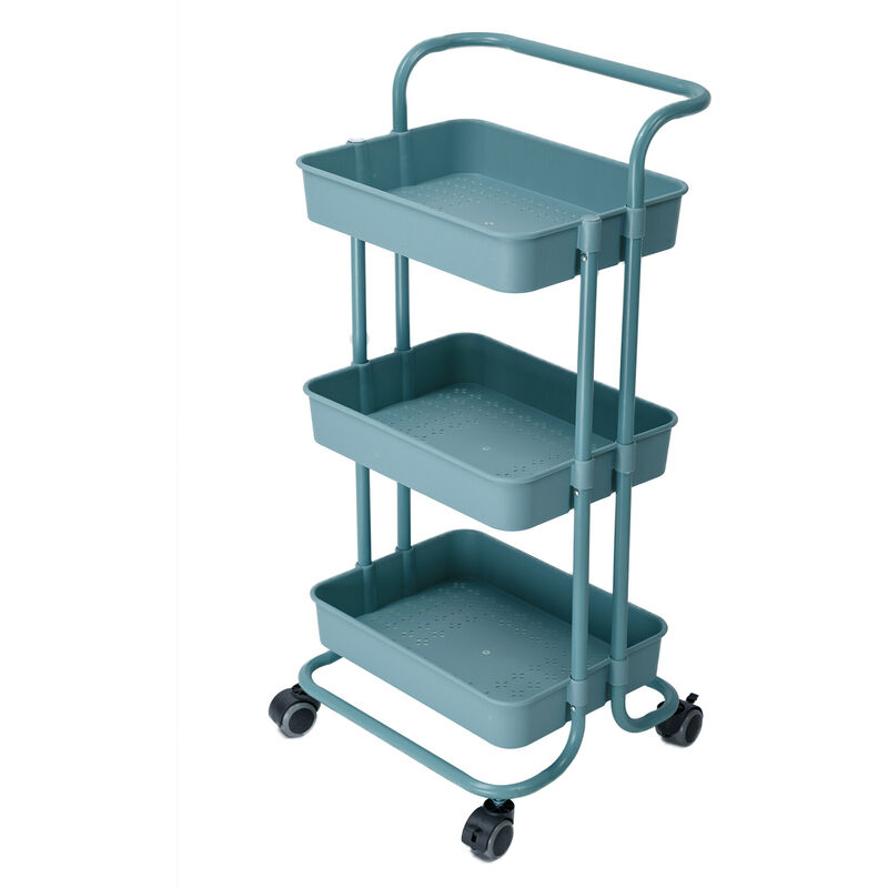 Tancyco - Chariot utilitaire à roulettes à 3 niveaux Chariot de rangement à roulettes avec roue verrouillable et poignée multifonction robuste pour