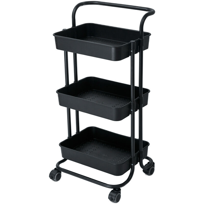 Tancyco - Chariot utilitaire à roulettes à 3 niveaux Chariot de rangement à roulettes avec roue verrouillable et poignée multifonction robuste pour