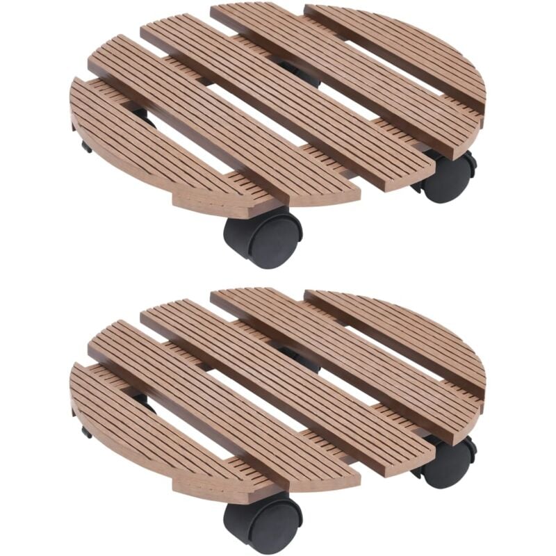 Lot de 2 Chariots à plantes Support et plateau pour jardinière Marron Ø30x7,5 cm wpc 93360