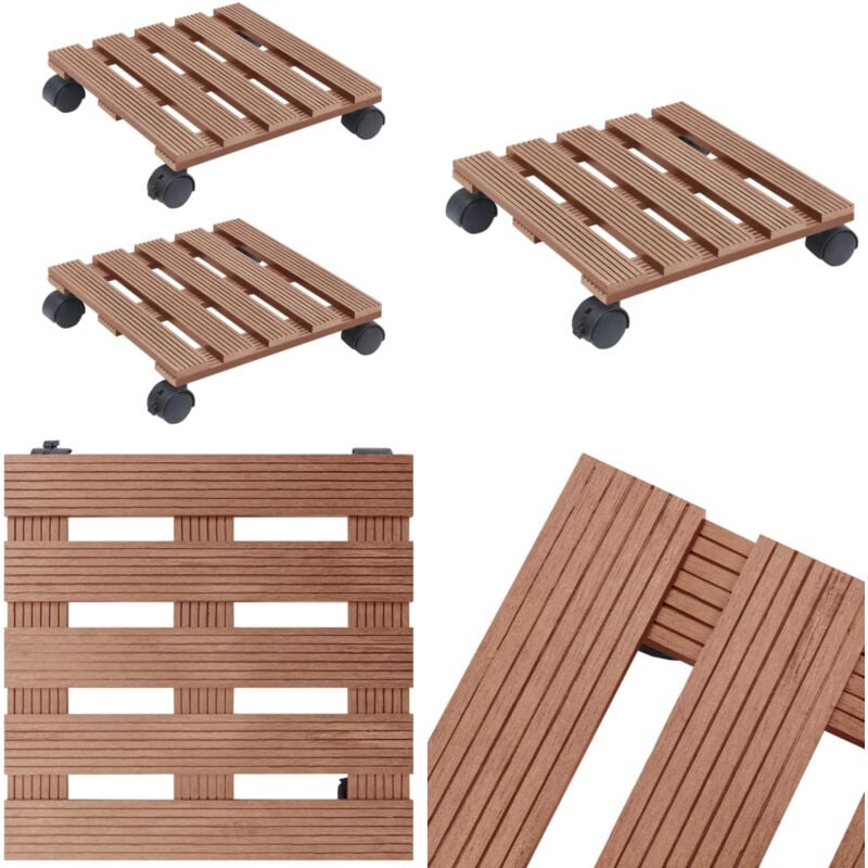 Chariots à plantes 2 pcs Marron 30x30x7,5 cm wpc - Chariot Plante - Chariot De Fleurs - Supports Plantes Exterieur - Roulette Plante - Mobiliers