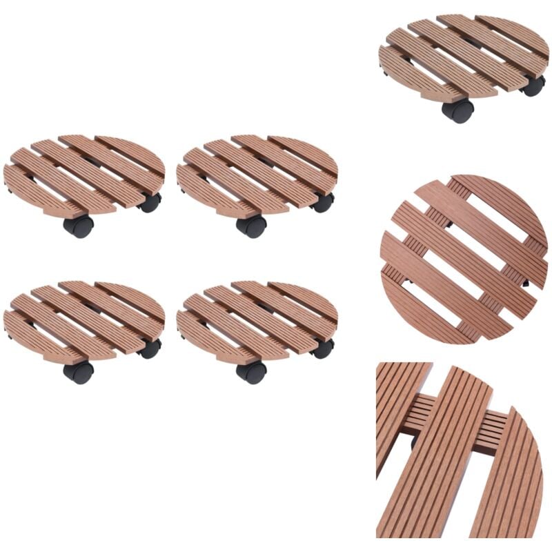 Chariots à plantes 4 pcs Marron Ø30x7,5 cm wpc - Chariot à Plantes - Support Plante - Chariot Roue - Roulette Pliable - Wpc