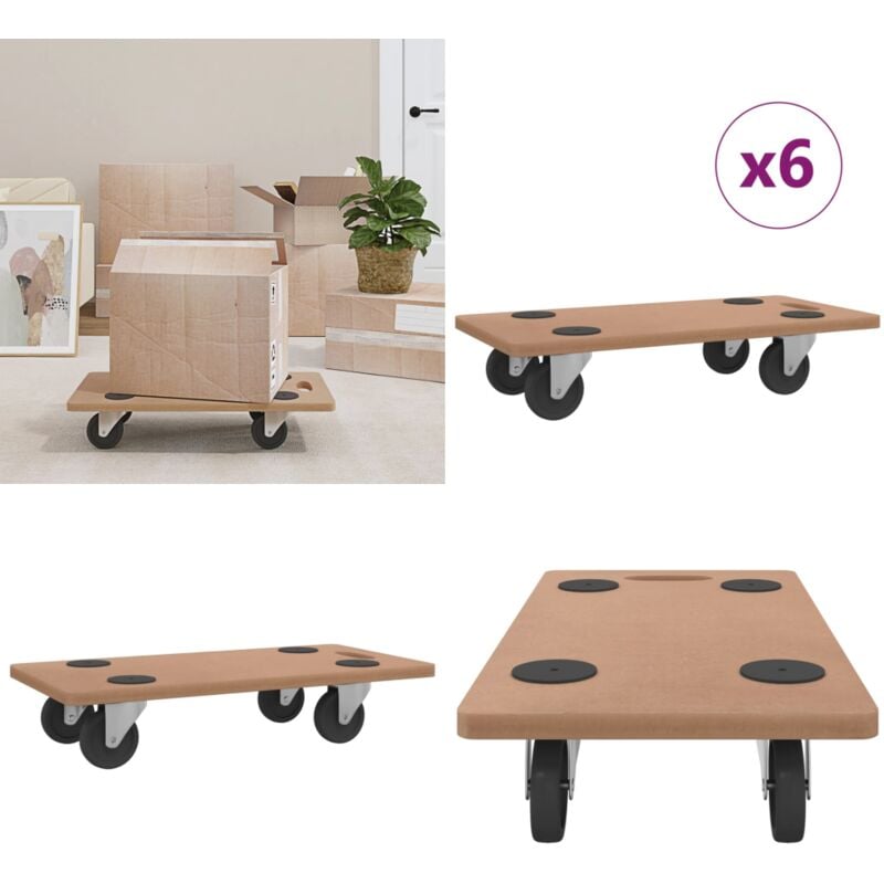 Chariots sur roulettes 6 pcs rectangulaire bois d'ingénierie - chariot sur roulettes - chariots sur roulettes - Home & Living