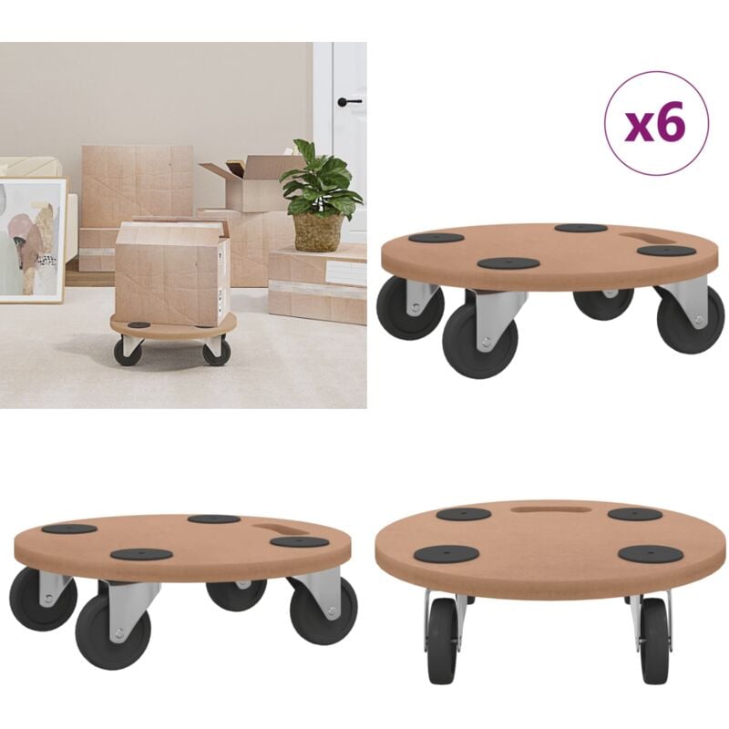 Chariots sur roulettes 6 pcs rond bois d'ingénierie - chariot sur roulettes - chariots sur roulettes - Home & Living - Brun