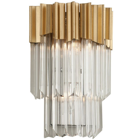 Charisma Applique murale à 2 ampoules en acier inoxydable poli à la feuille d'or, cristal