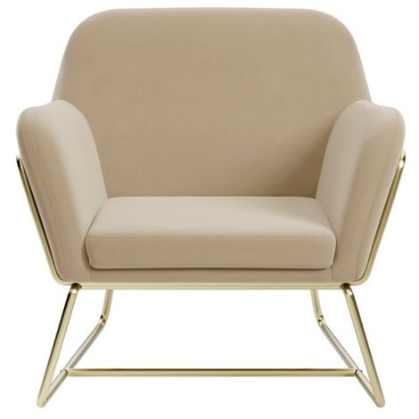 Charles Armchair - Velvet/Metal - L66 x W75.5 x H76.5 cm - Beige/Gold Brushed