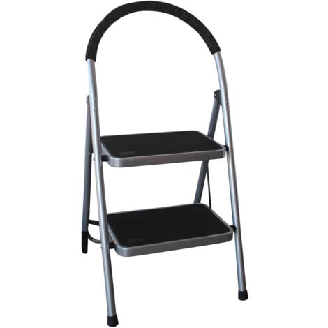 Charles Bentley 2 Step Tread Folding Household Step Ladder Lightweight Safety - Grey