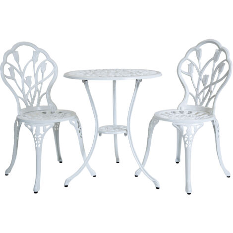 main image of "Charles Bentley 3 Piece Tulip Cast Aluminium Patio Bistro Set Table & 2 Chairs - White"