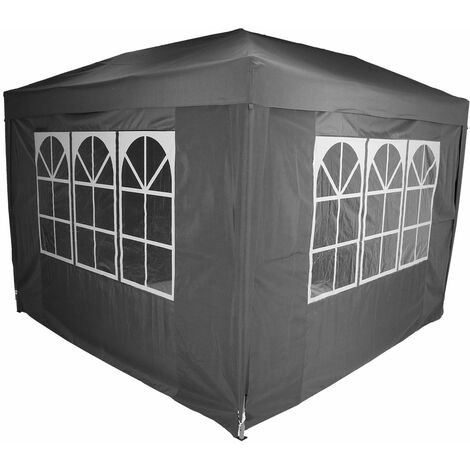 Charles Bentley 3 x 3m Pop Up Gazebo With 4 Sides with Carry Bag - Grey - Grey