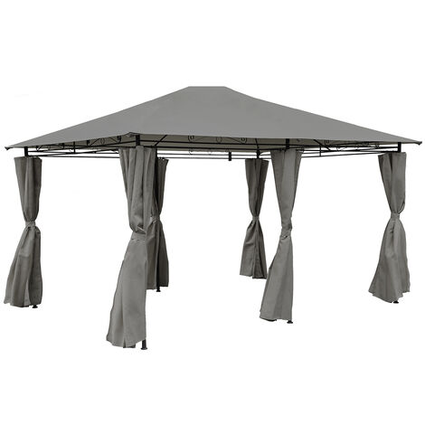 main image of "Charles Bentley 3m x 4m Steel Art Large Gazebo With Side Curtains Grey - Grey"