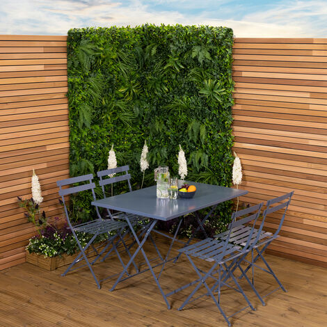 main image of "Charles Bentley 4 Seater Rectangular Folding Metal Dining Set - Navy Grey - Blue"