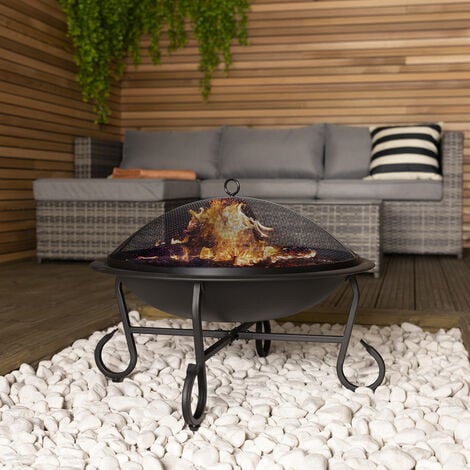 Charles Bentley 56cm Round Outdoor Garden Patio Fire Pit Heater Open Bowl Black