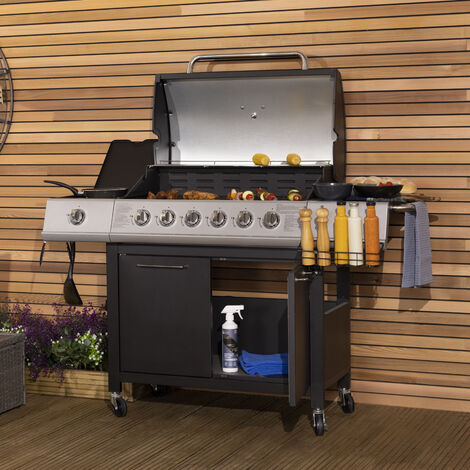Charles Bentley 7 Burner Premium Gas Bbq & Side Burner - Black & Grey