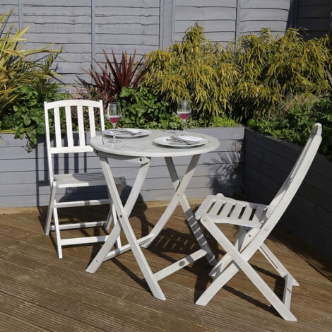 main image of "Charles Bentley Acacia FSC White Washed Wooden Outdoor Garden Patio Bistro Set - White"