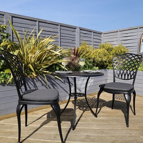 main image of "Charles Bentley Cast Aluminium Bistro Table and 2 Chairs Set Black Outdoor Table - Black, Gray"