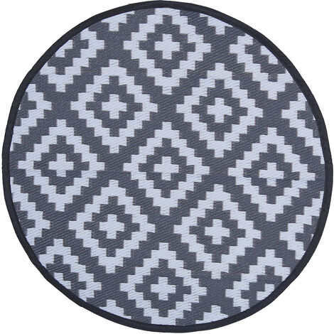 main image of "Charles Bentley Diamond Pattern Lightweight Waterproof Indoor/Patio Small Rug - Grey, White"