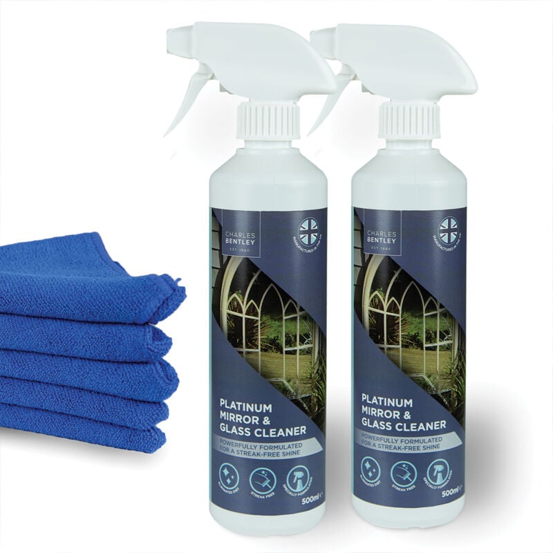 Duo Set of Glass and Mirror Cleaners with Microfiber Cloths - BLUE, WHITE - Charles Bentley