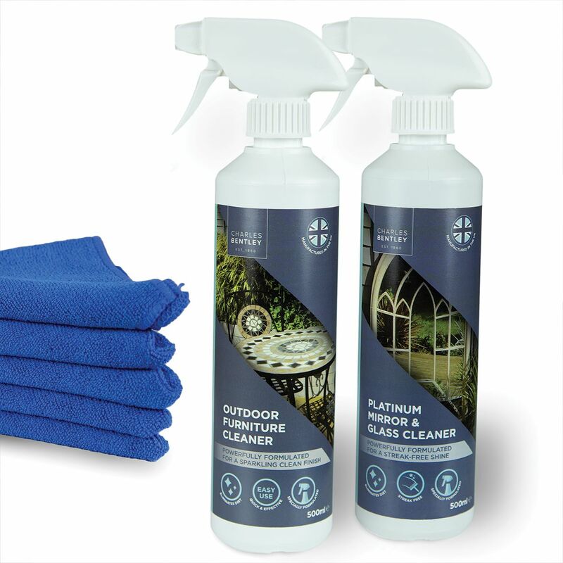 Glass and Outdoor Furniture Cleaner with Microfiber Cloths - BLUE, WHITE - Charles Bentley