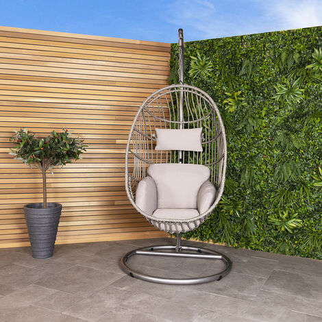 Charles Bentley Hanging Egg Shaped Rattan Swing Chair With Cushion - Grey
