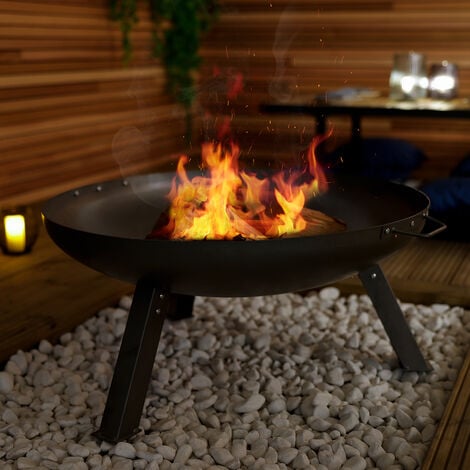 Charles Bentley Large 80cm Round Oil Finished Fire Pit Steel Outdoor Heating - Darl Grey
