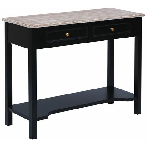 Charles Bentley Loxley 2 Drawer Wooden Storage Console Hallway Table Black - Black