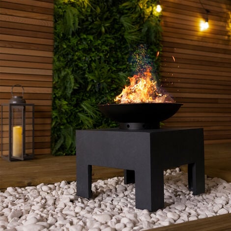 main image of "Charles Bentley Metal Fire Bowl With Square Stand Outdoor Heating Enamel Treated - Black"