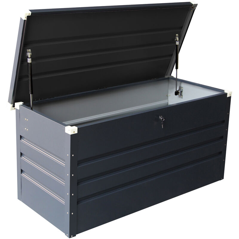 Metal Storage Chest w/ Lock & Key Waterproof Seal Hydraulic Lid - Grey - Charles Bentley