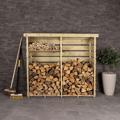 Charles Bentley Nordic Spruce Wood Double Log Store Firewood Storage Heavy Duty