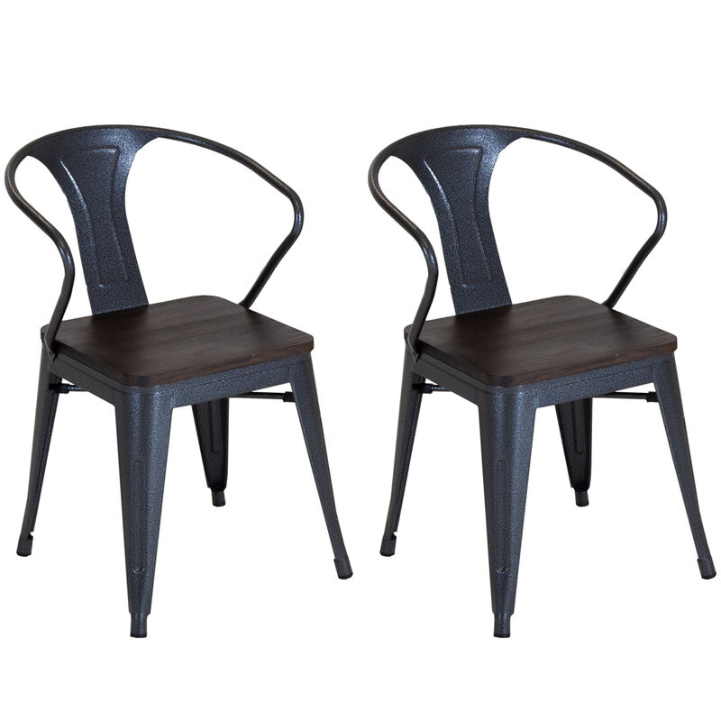Charles Bentley Pair of 2 Steel Metal Industrial Wood Top Kitchen Dining Chairs