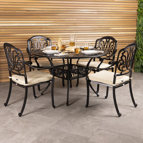 main image of "Charles Bentley Premium Furniture Cast Aluminium 4 Seater Outdoor Dining Set - Black"