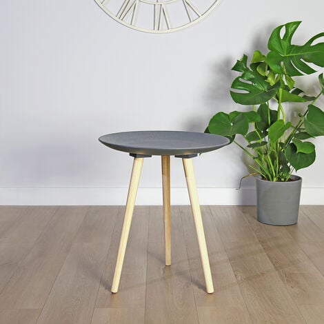 main image of "Charles Bentley Round Concrete Effect Side Table in Grey Coffee Sofa Bed Stand - Grey"