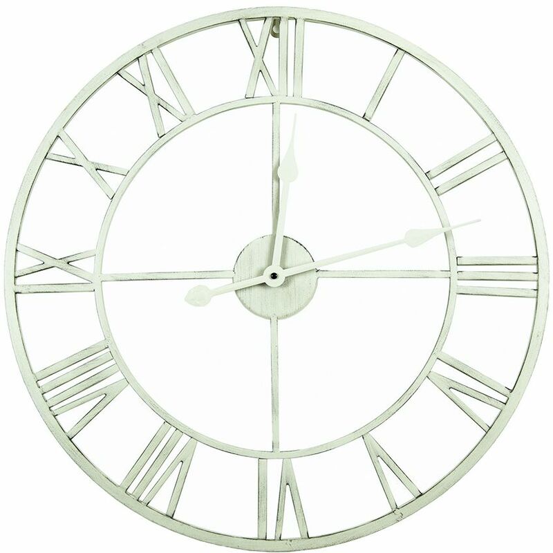 Round Skeleton Clock with Roman Numerals Antique Cream 60cm - Cream - Charles Bentley