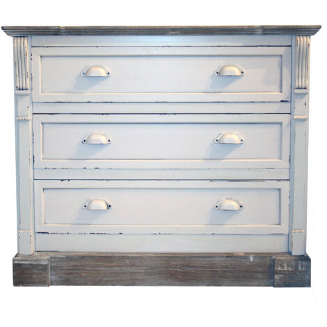 main image of "Charles Bentley Shabby Chic Chest of 3 Drawers White Bedroom Furniture - White"