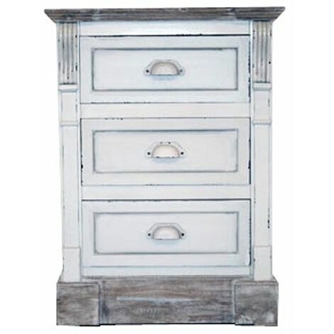 Charles Bentley Shabby Chic Vintage French Style 3 Drawer Bedside Table White - White