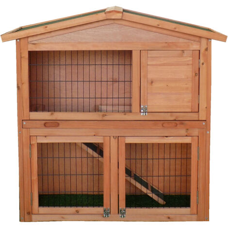 Charles Bentley Two Storey Rabbit Hutch With Play Area Grey/Light Brown