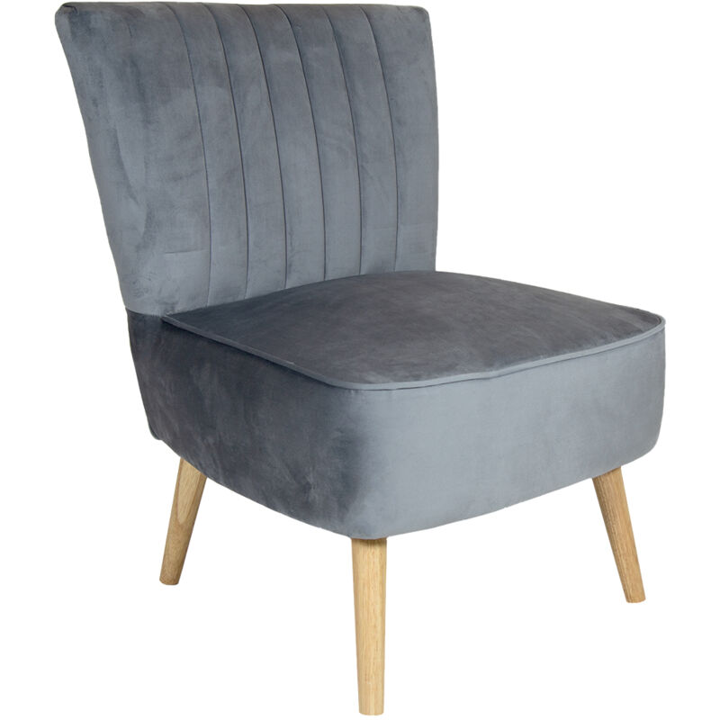 Charles Bentley - Velvet Cocktail Occasion Accent Chair Solid Wood Legs Grey - Grey