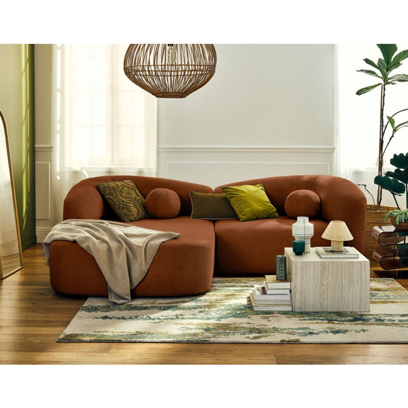 Lisa Design - Charles - canapé d'angle gauche 4 places en velours texturé - terracotta